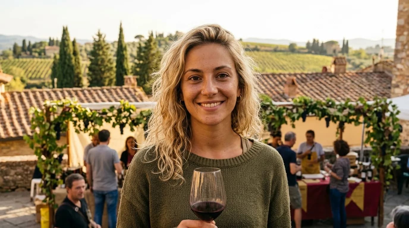Festa di paese all'aperto con luci e bancarelle