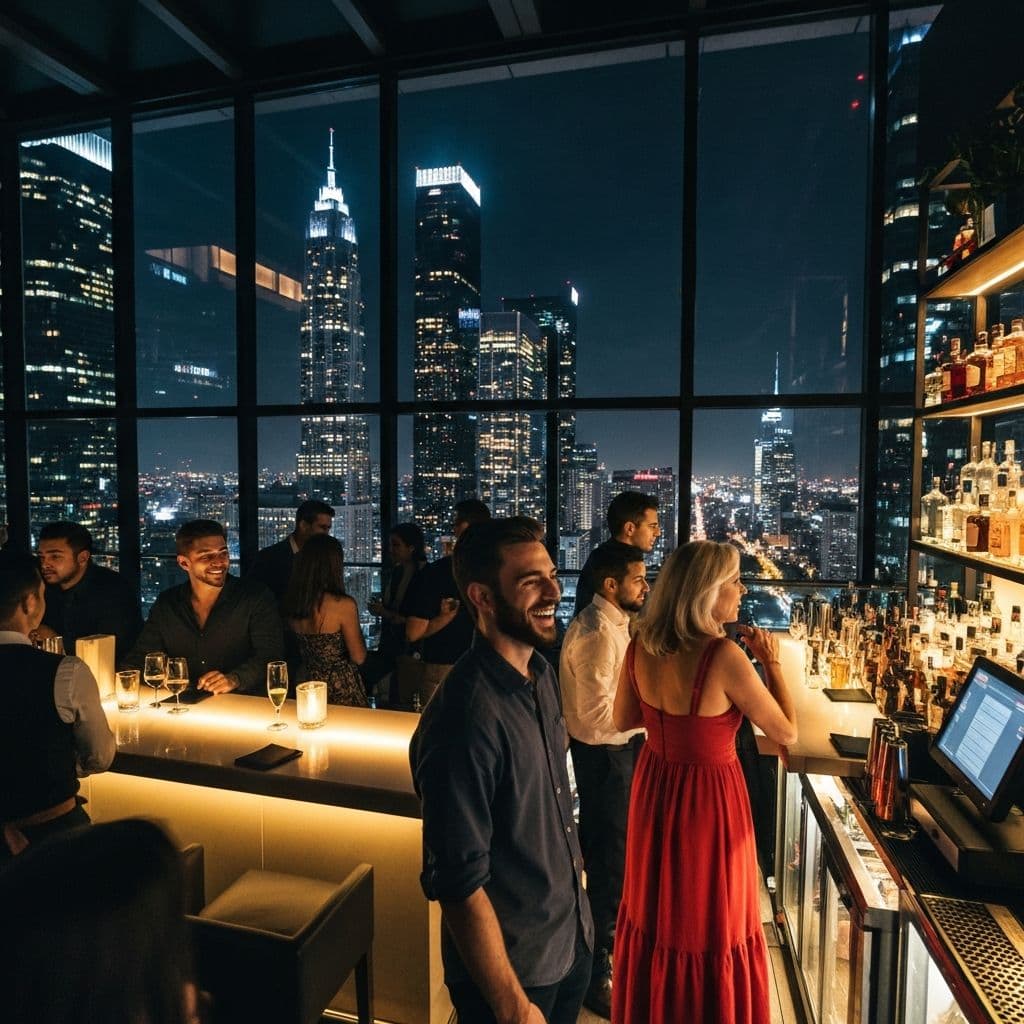 Rooftop bar con vista su Roma di notte