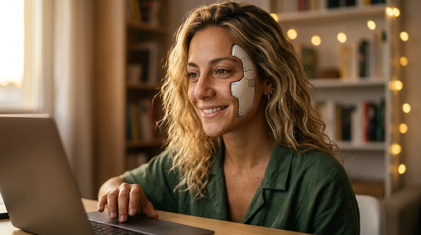 Giulia, il volto di Serata Perfetta, al lavoro alla scrivania