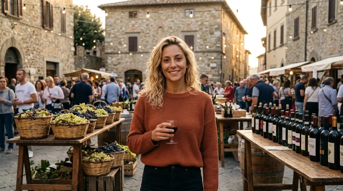 Festa di paese con bancarelle di prodotti tipici in Toscana